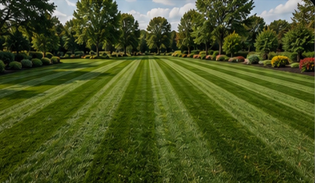 Freshly striped lawn and landscaping